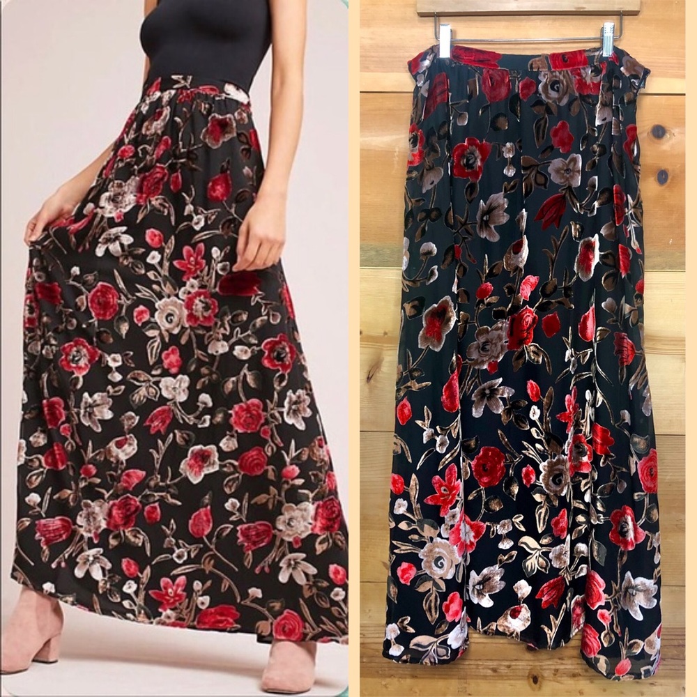 Isla Maude floral velvet burnout skirt a line maxi boho gypsy goth romantic 90s